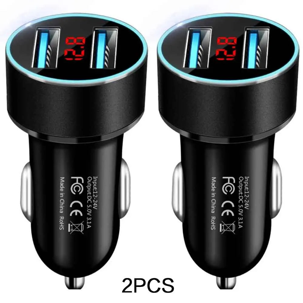 High-Quality 3.1A Dual USB Car Charger with LCD Display