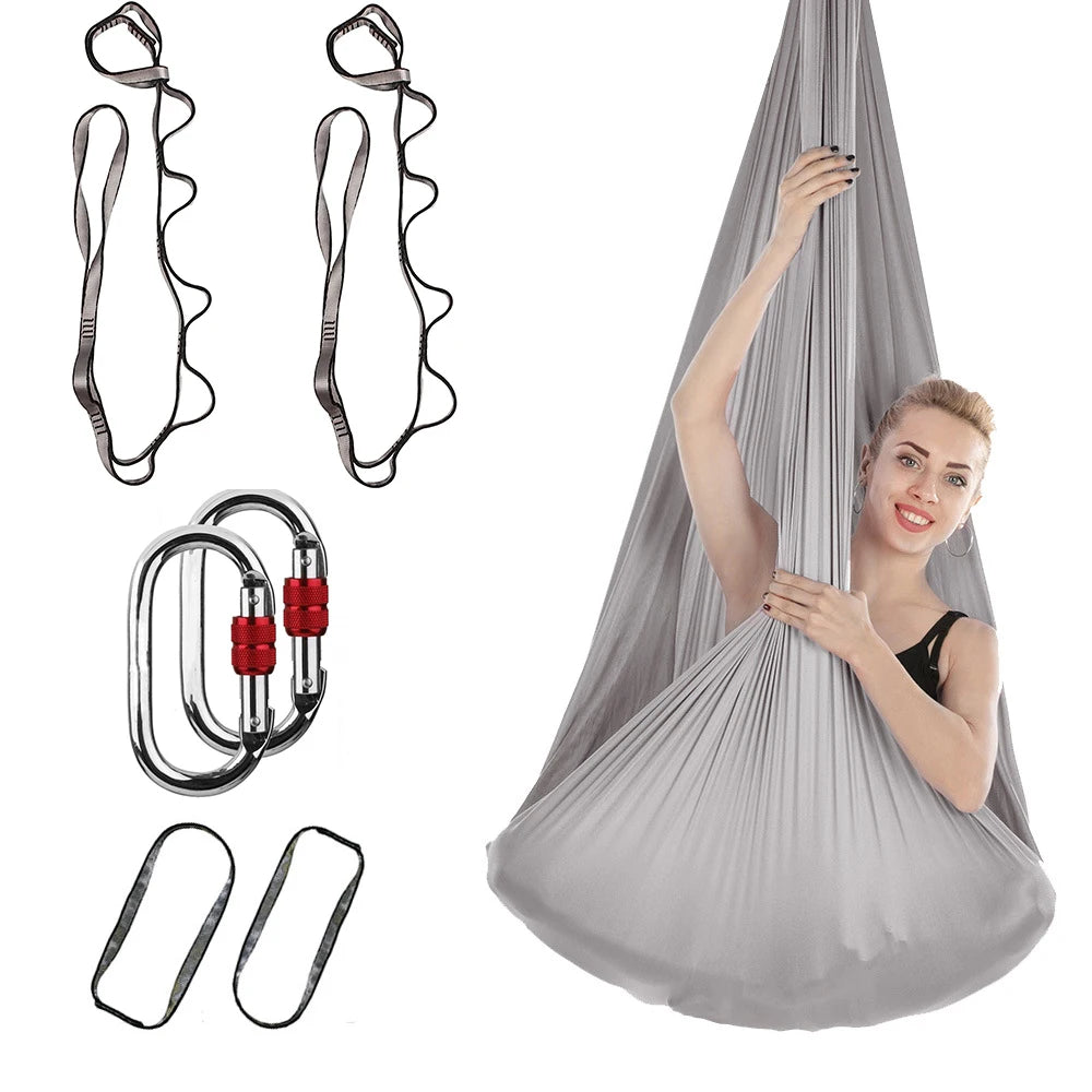 4M Aerial Yoga Hammock Set with Extension Straps and Carabiners