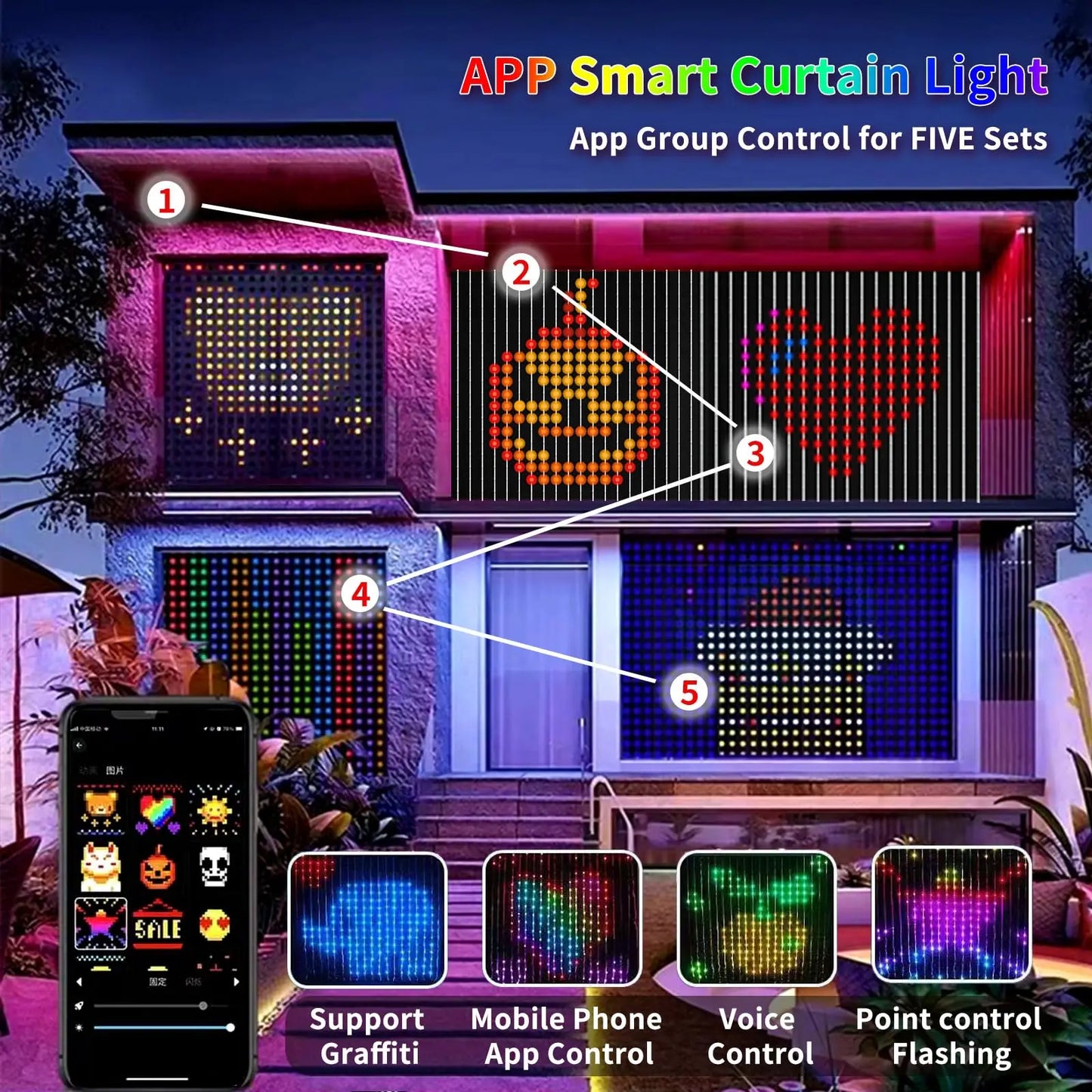 USB LED Smart Curtain Lights Bluetooth RGB Fairy Lights