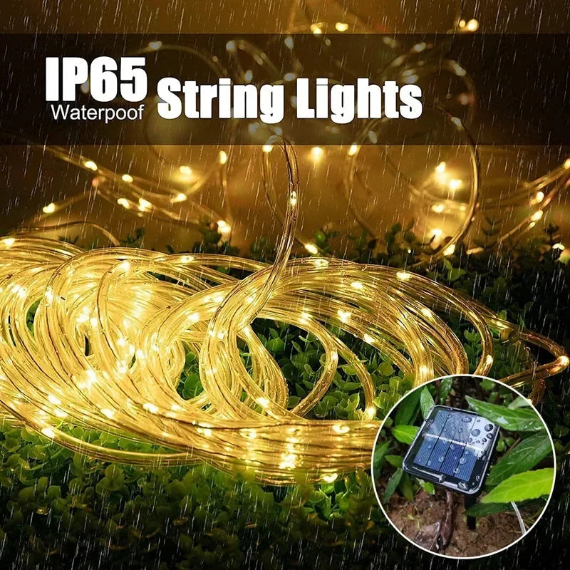Led Solar Strip Rope Tube Fairy Lights Outdoor Garden Lawn Tree Yard Fence Garland String Light Christmas Decor IP65