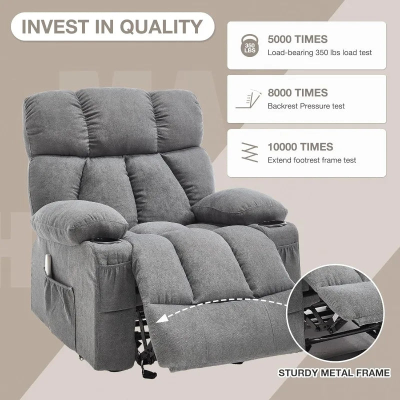 Overstuffed Rocker Recliner Chair With Heat And Vibration Ergonomic Living Room