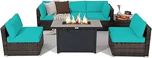 7 Piece Patio Set With Fire Pit Table 42 Inch 60,000 BTU Propane