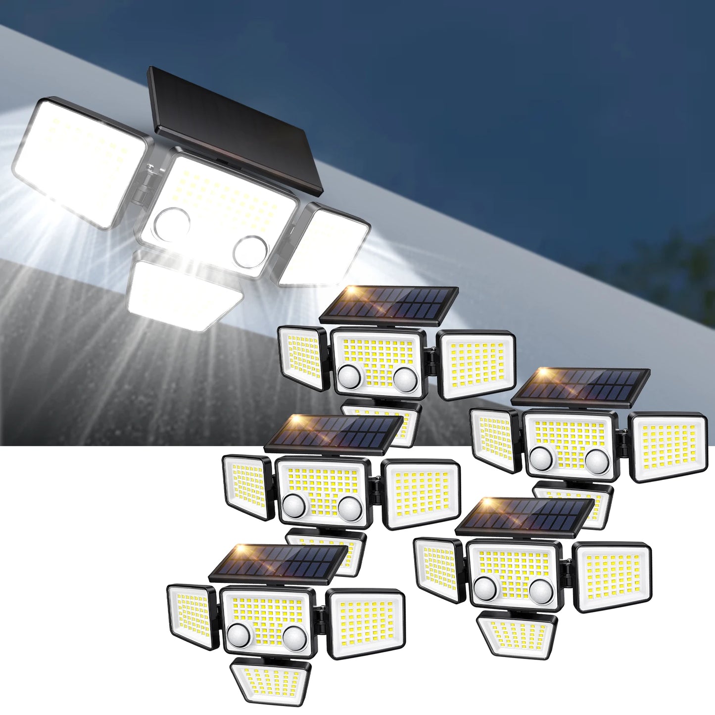 4 Heads IP65 Waterproof Solar Outdoor Lights 3000LM 188 LED