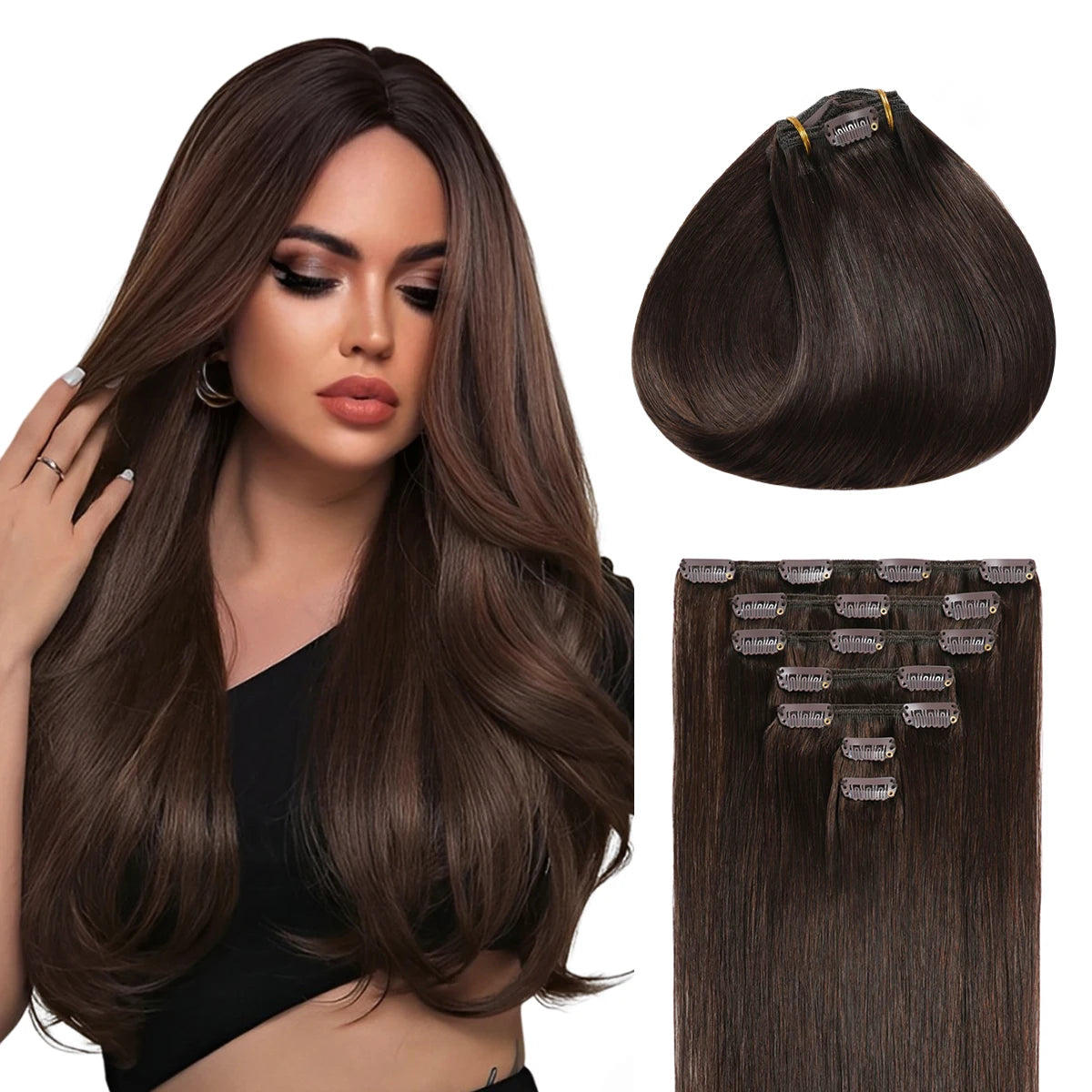1B Natural Black Premium Real Human Hair Clip-in Extensions