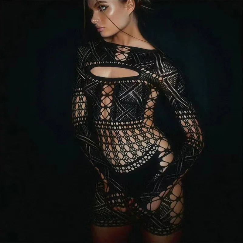 Hollow Lace Mini Jumpsuit Dress With Square Neckline
