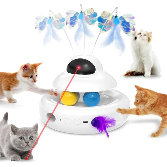 Interactive Cat Toys for Indoor Cats,4-in-1 Automatic Kitten Toy,Motion Activated Electronic Fluttering Butterfly,Track Balls, M