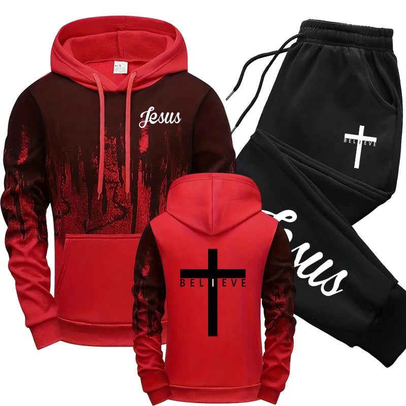 Jesus Christ Hoodies And Sweatpants Mens Set Autumn Winter Casual Tracksuit