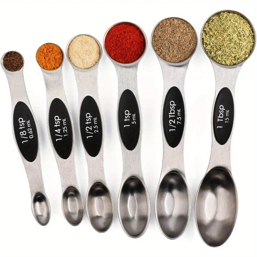 Magnetic Measuring Spoons Set of 6 Dual Sided Stainless Steel
