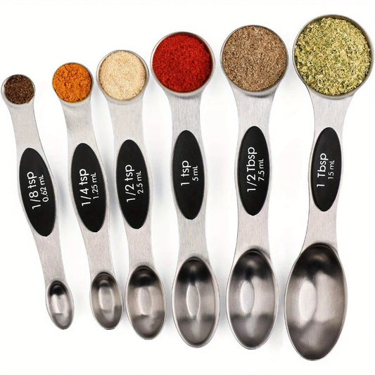 Magnetic Measuring Spoons Set of 6 Dual Sided Stainless Steel