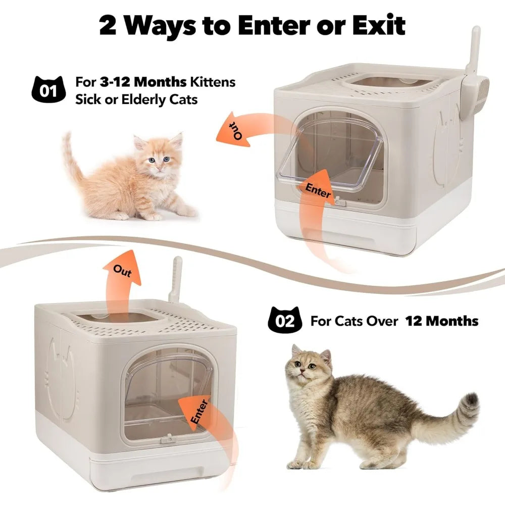 Enclosed Cat Litter Box, Large Covered Litter Box for Cats with Drawer Kitty Litter Pan Top Side Entry Cat Toilet with Lid Easy