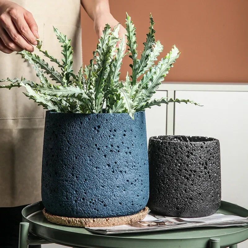 Nordic Cement Flower Pot With Tray Creative Mountain Stone Design