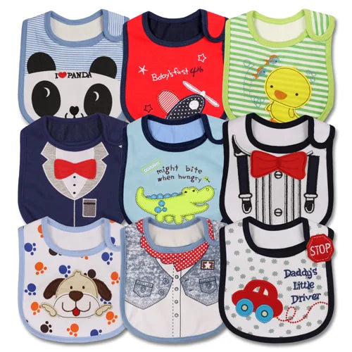 9pcs/Set Baby Girl Boy Feeding Bibs Waterproof Cartoon Towel