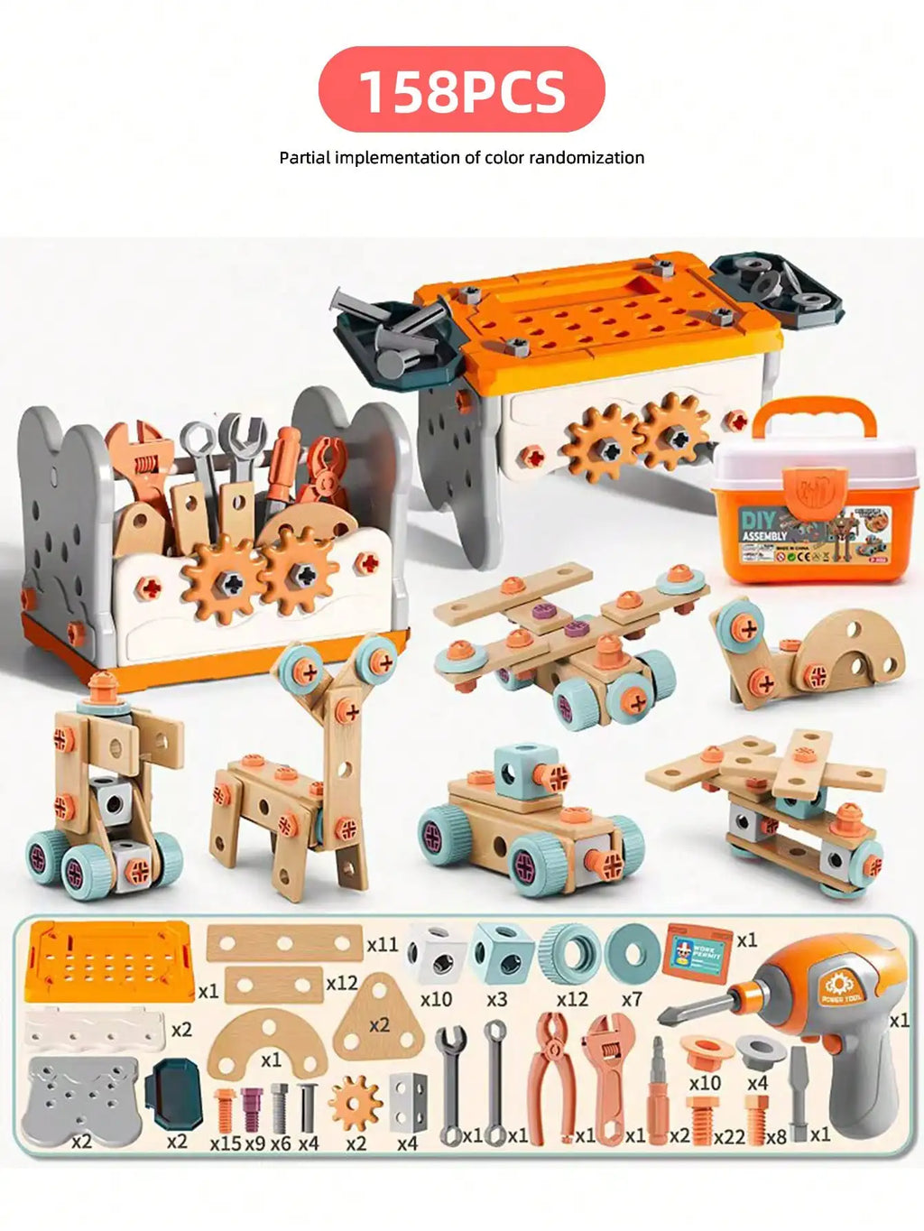 Kids Toolbox Puzzle Drill Toy Set Educational Screw Removal Electric STEM Gift