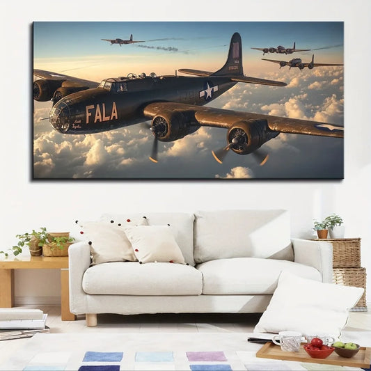 1.5 inch thick pine solid wood frame, wall trim, B-24 Liberator canvas poster painting, Modern office, Home bedroom,