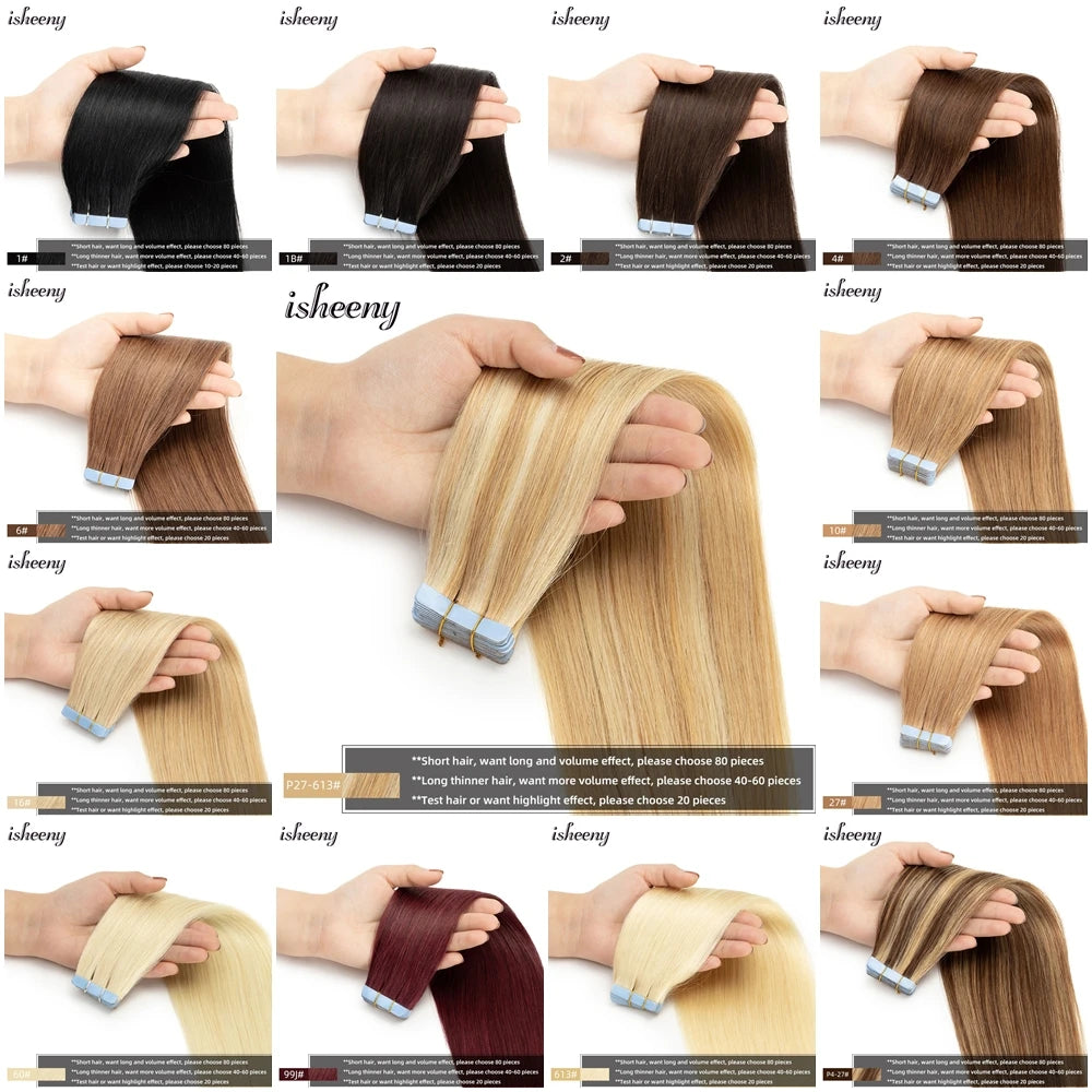 Isheeny Tape In Hair Extensions Non Remy 12 To 24 Inch Natural Blonde Skin Weft