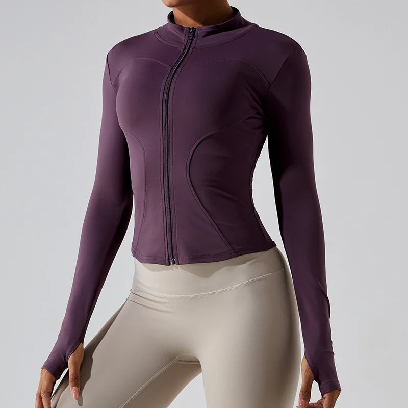 Zipper Long Sleeve Sports Jacket Women Gym Yoga Activewear Top