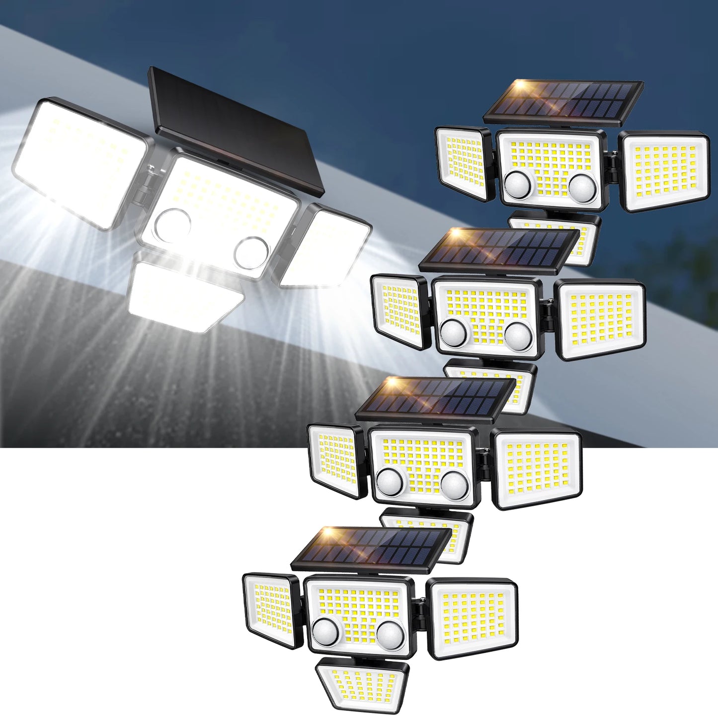 4 Heads IP65 Waterproof Solar Outdoor Lights 3000LM 188 LED