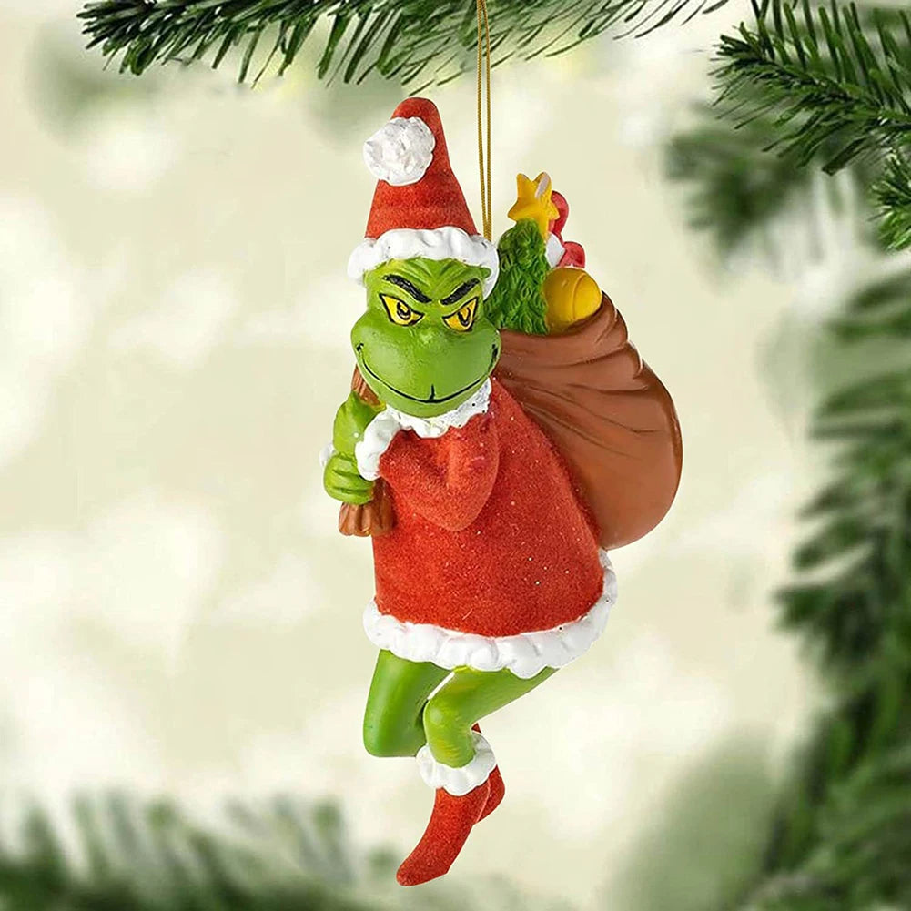 18Pcs 2D Acrylic Green Monster Christmas Tree Ornaments Cute Cartoon Pendants Decorations