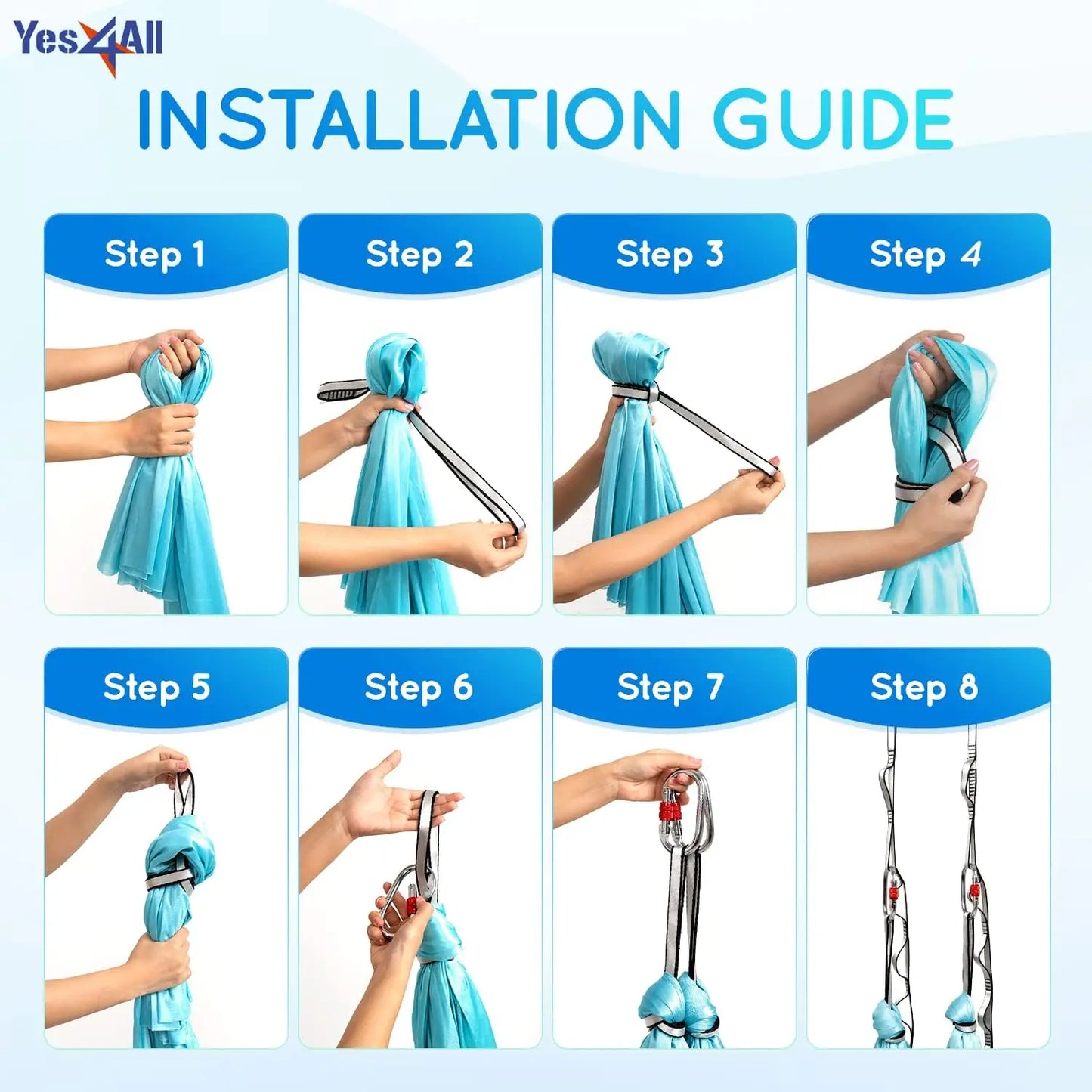 4M Aerial Yoga Hammock Set with Extension Straps and Carabiners