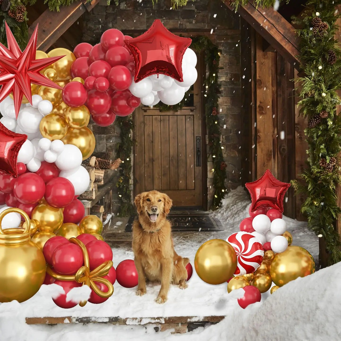 109 Pcs Christmas Balloon Set Candy Aluminum Film Balloons Red Green White Arch Wreath Set