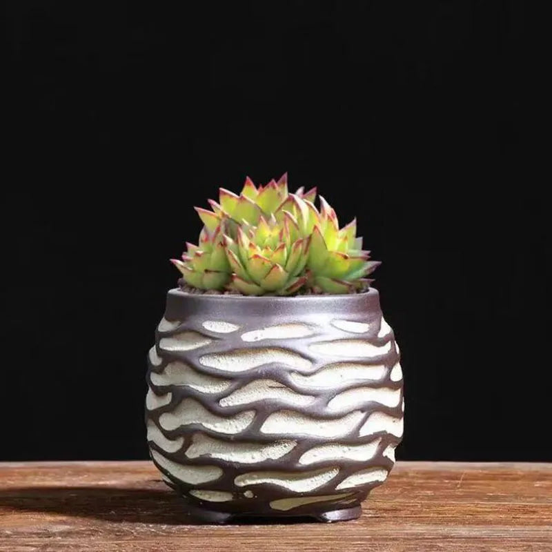 Ceramic Succulent Vase Planter Pot For Desktop Garden Decor Blue Pink Brown