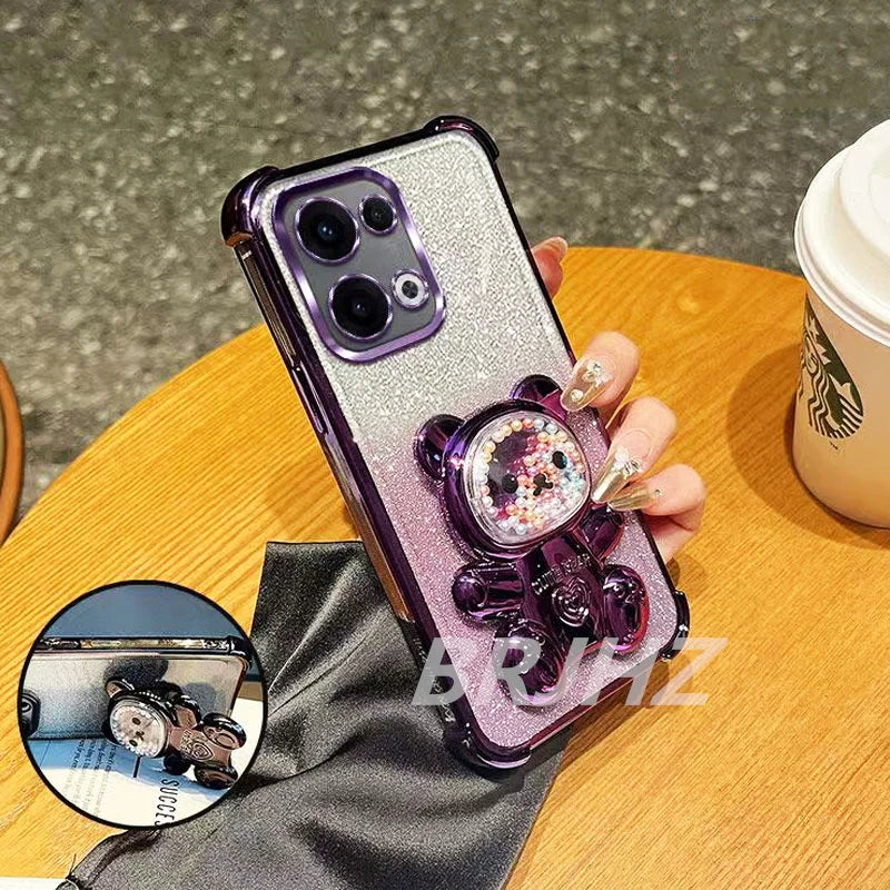 Cute Bear Bracket Glitter Shockproof Case For Realme C85 Pro 15 Pro 15T