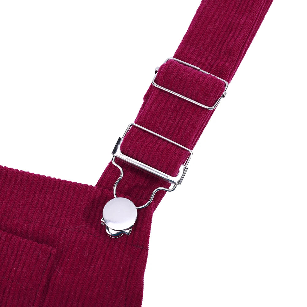 Womens Sleeveless Corduroy Pinafore Dress With Pockets