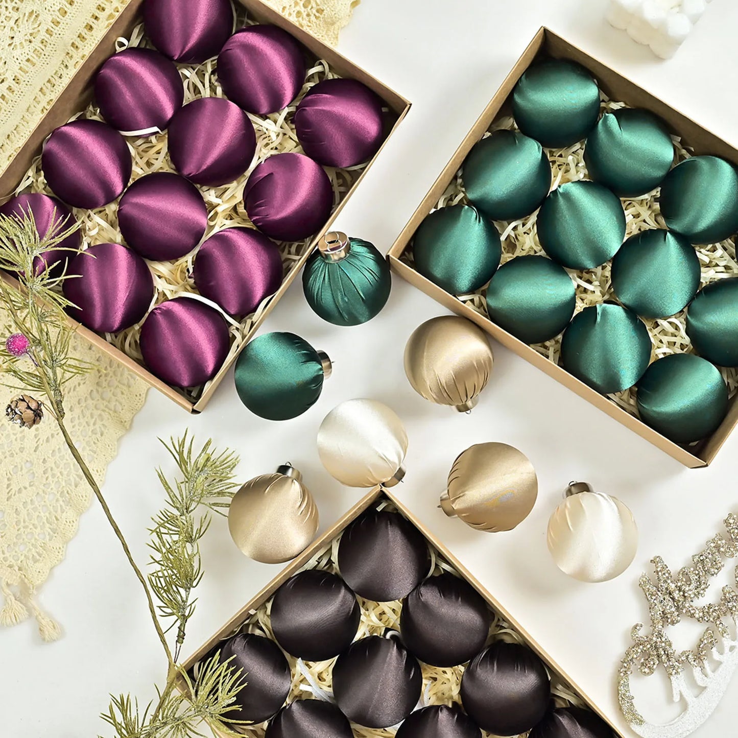 12pcs Glossy Velvet Christmas Ball Ornaments For Tree 2025