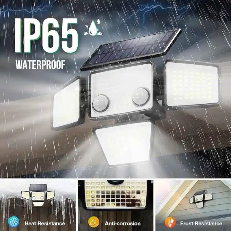 4 Heads IP65 Waterproof Solar Outdoor Lights 3000LM 188 LED