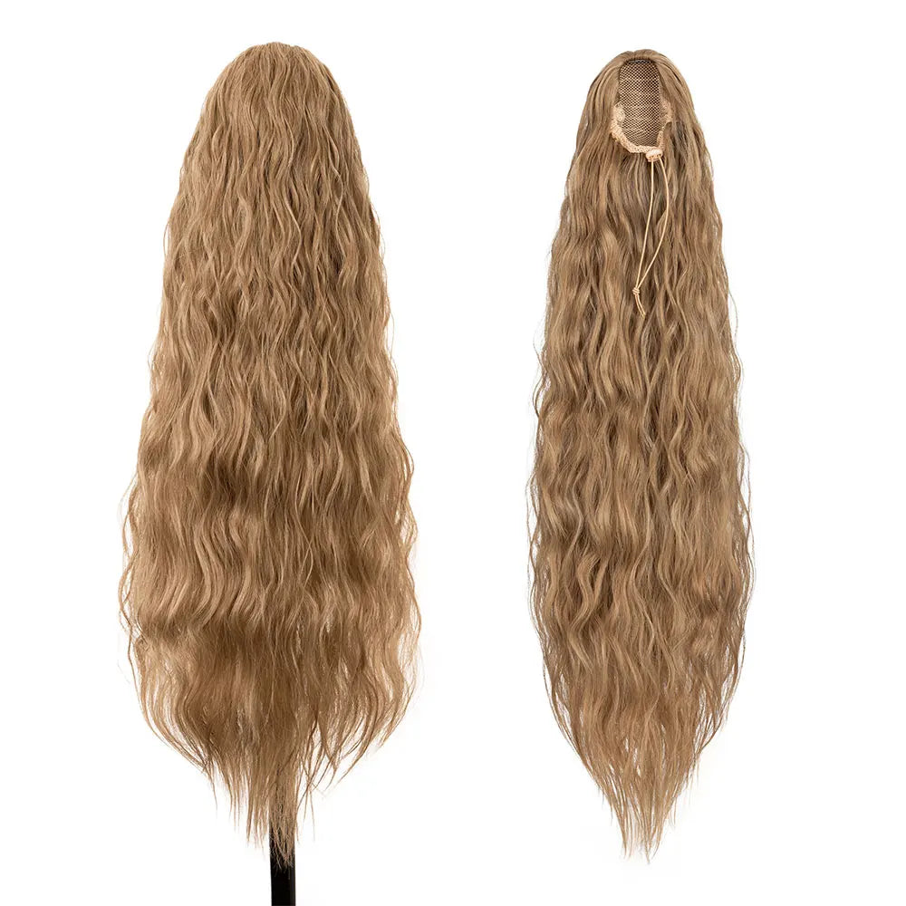 32" Long Curly Drawstring Ponytail Synthetic Hairpiece for Women Blonde Black Ponytail Clip in Hair Extensions for Daily Cosplay