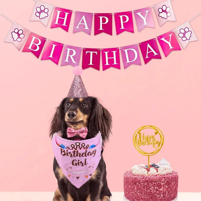 Pets Happy Birthday Decoration Dog Costume Hats Bowknot
