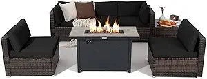 7 Piece Patio Set With Fire Pit Table 42 Inch 60,000 BTU Propane