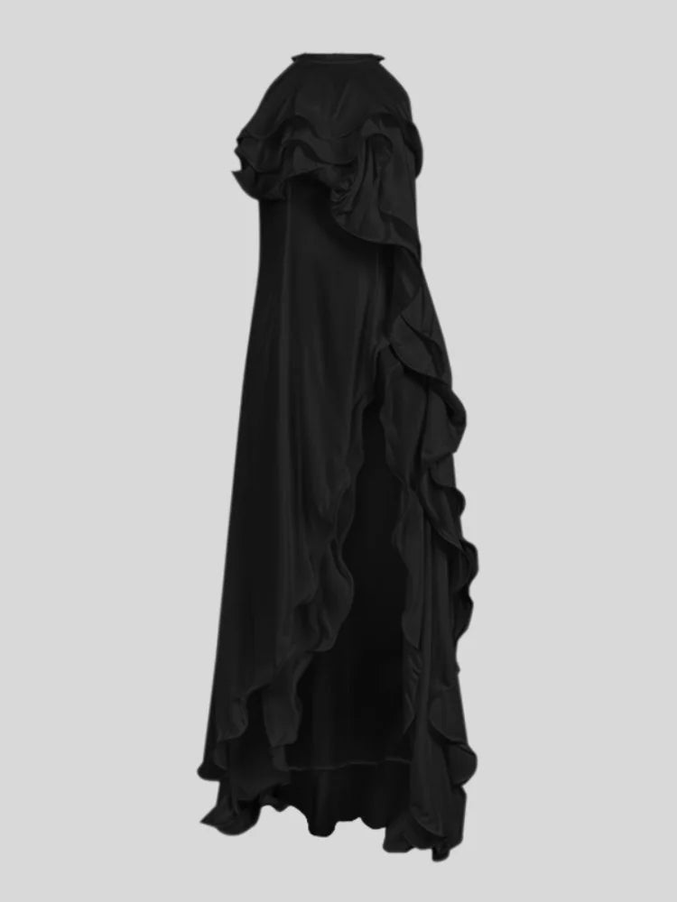 Modigirl Black Maxi Dress Women Party Sleeveless Ruffle Trim