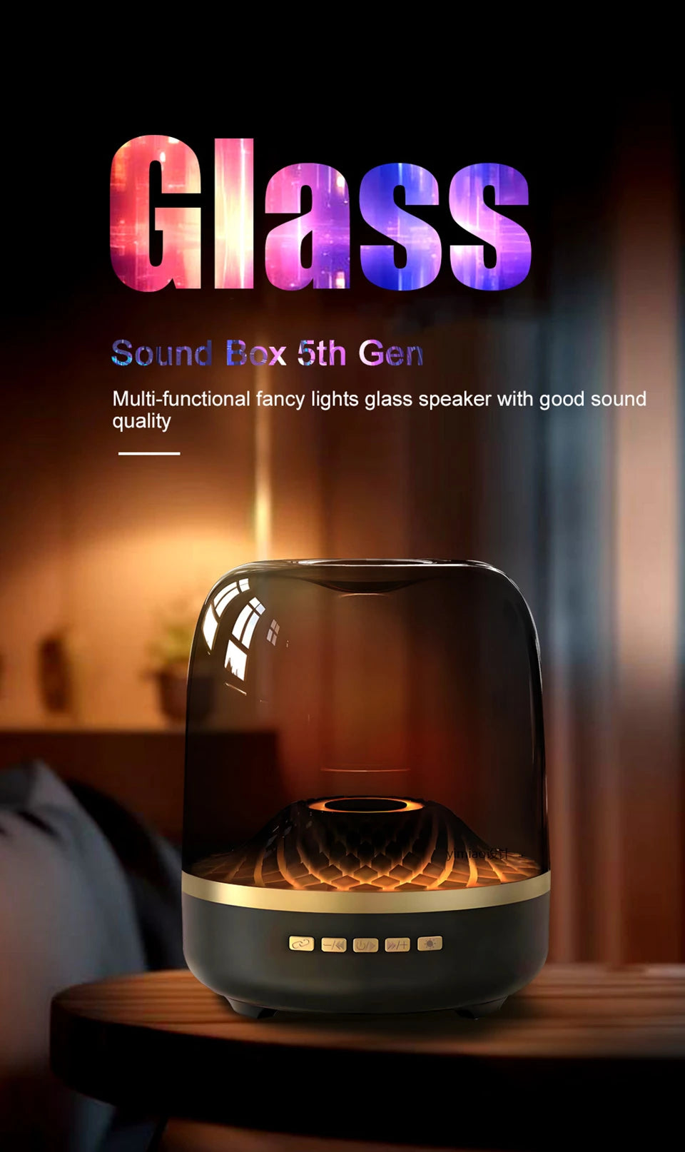 QWQ 5th Glass Bluetooth Speaker Subwoofer With Ambient Lighting