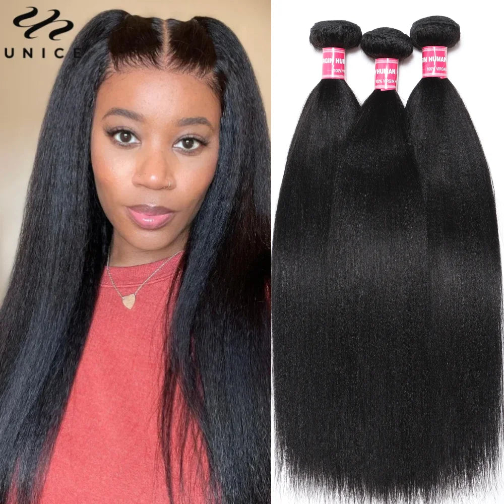 UNice Yaki Straight Remy Human Hair Bundles 100g Per Bundle 8 To 26 Inch Color