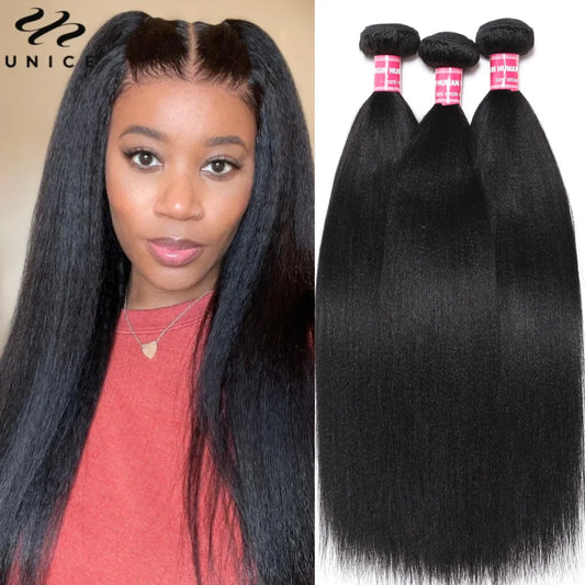 UNice Yaki Straight Remy Human Hair Bundles 100g Per Bundle 8 To 26 Inch Color