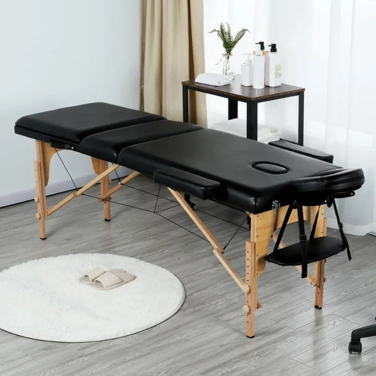 Artechworks Portable Massage Table - Adjustable Beauty Bed for Lash Extensions & Tattoos, Black PU Leather Spa Bed w/ Carry Case
