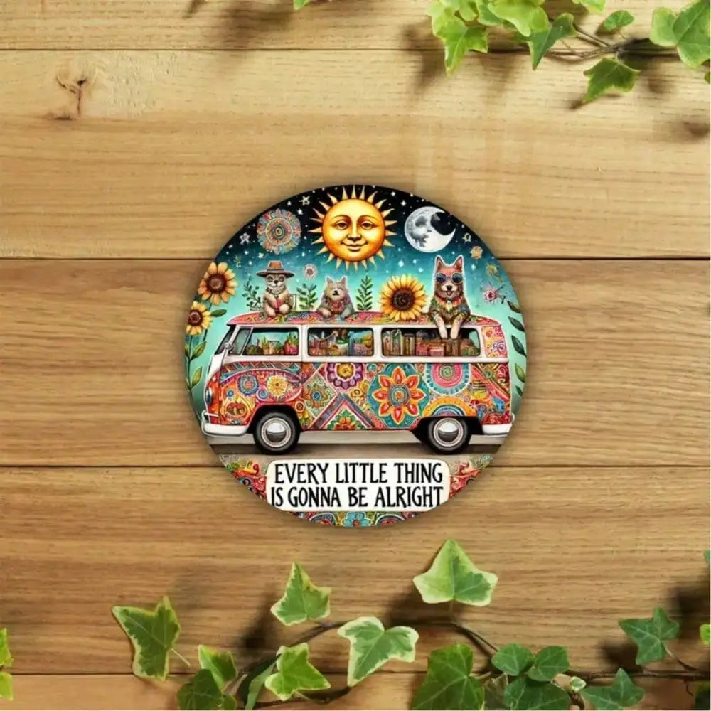 Animal Hippie Van Metal Sign 8x8 Inch Wall Sculpture Gift