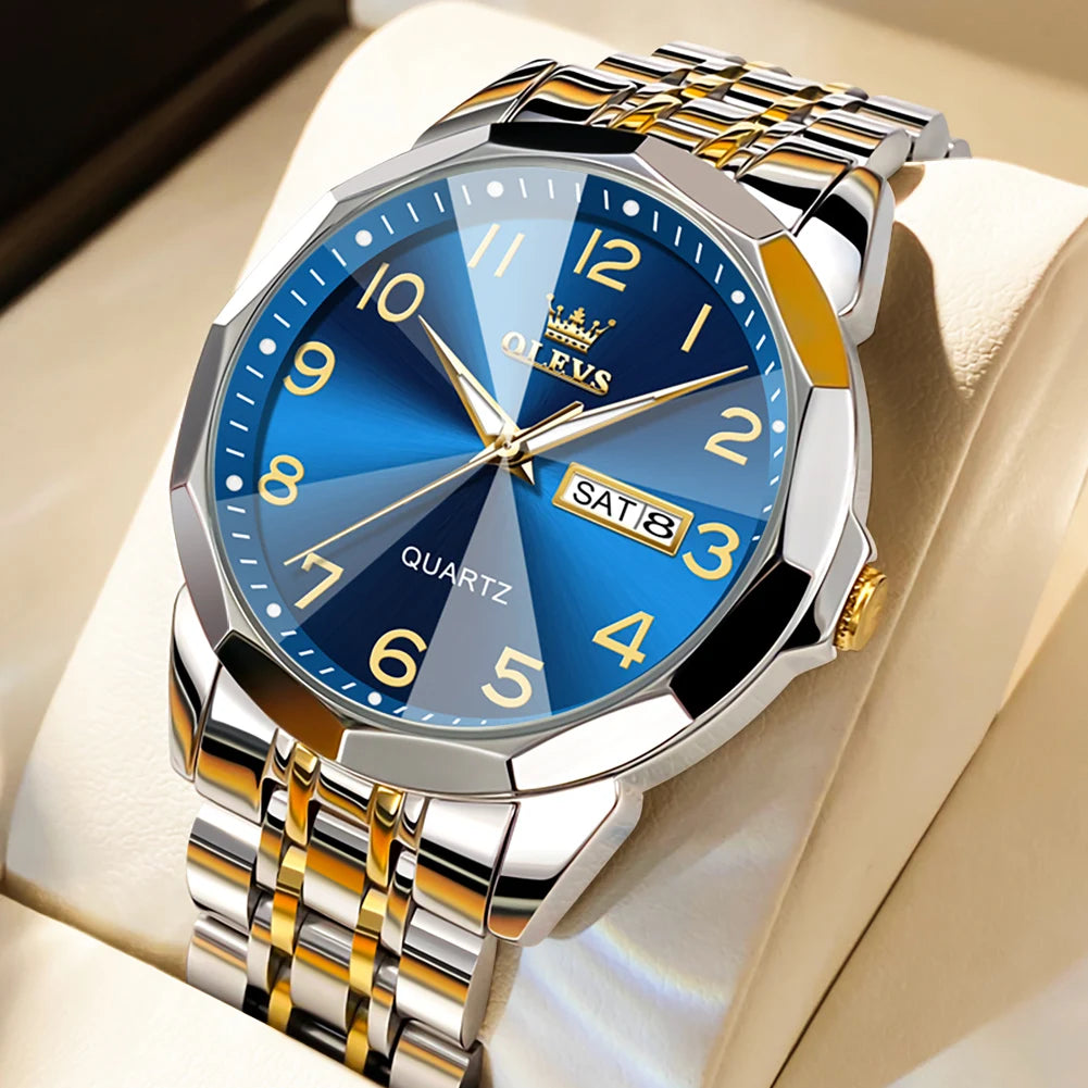 OLEVS Men's Casual Stainless Steel Quartz Watch Waterproof Luminous Date Week