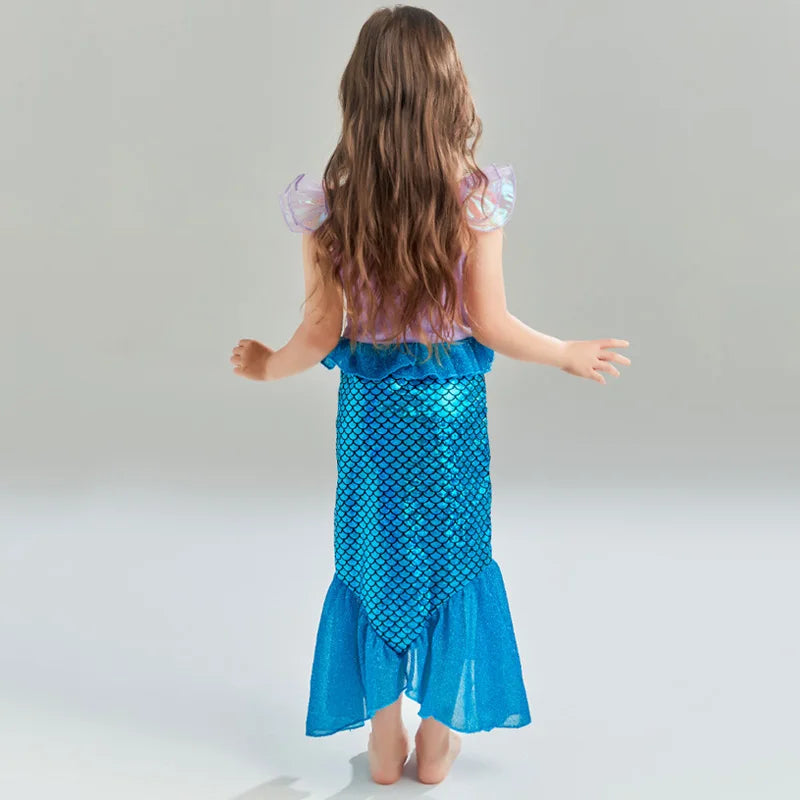 Mermaid Birthday Party Dress Summer Girl Mermaid Costume Carnival Anime Cosplay Outfits 2-10 Yrs Kids Fantasy Disguise Prom Gown