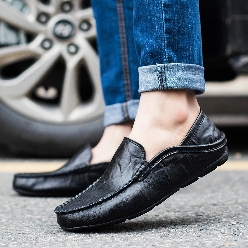 Mens Leather Casual Loafers Slip On Dress Shoes Suede Moccasins High Quality