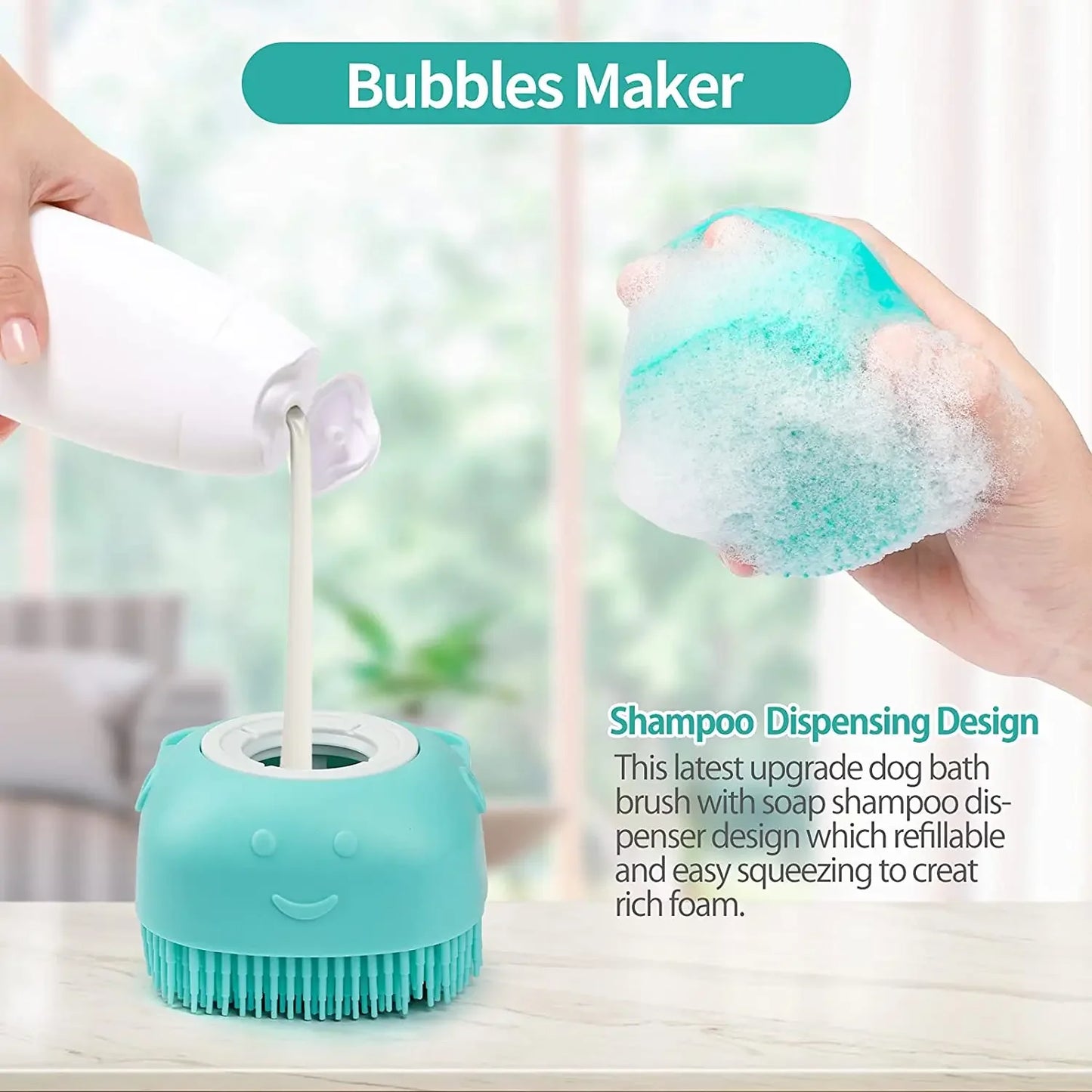 Pet Dog Bath Massage Brush Comb Bathroom Shower Grooming Shampoo Dispenser Cleaning Gloves Multibrush for Dogs Cats