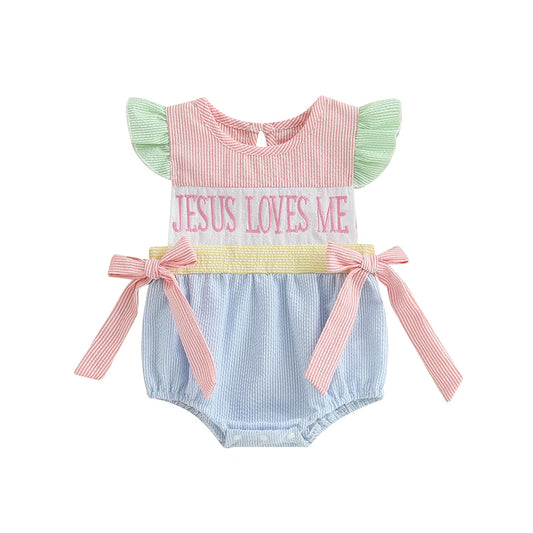 0-18M Easter Outfit Baby Girl Bubble Romper Ruffle Sleeve