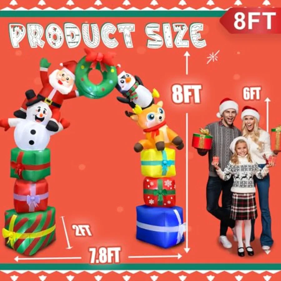 8Ft Christmas Inflatable Archway Santa Snowman Reindeer LED