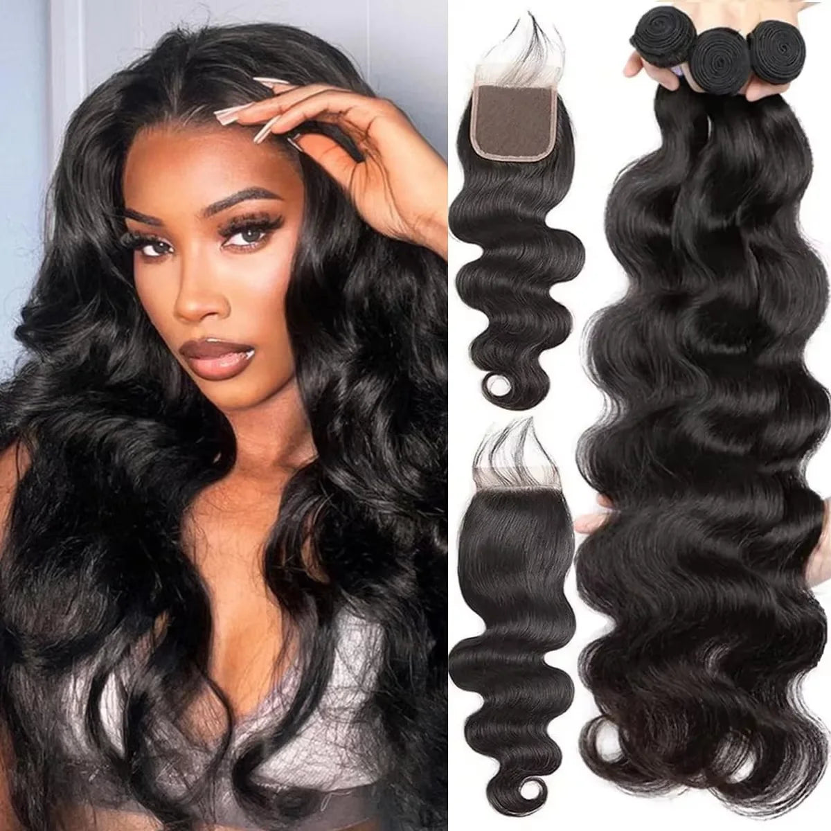 Ombre Color Body Wave Human Hair Bundles With Closure 100 Percent Unprocessed Virgin Remy Hair 1B 4 27