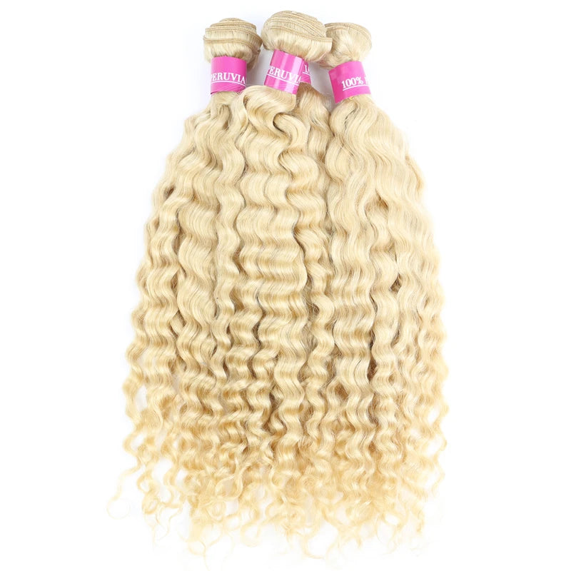8 To 30 Inch 613 Honey Blonde Brazilian Remy Human Hair Bundles Weave Deep Wave Double Weft Extensions Deal