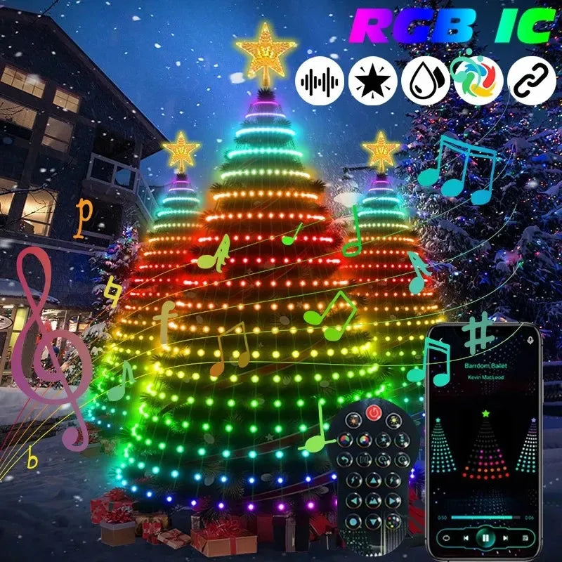Christmas Tree Light Garland LED RGB Bluetooth Control
