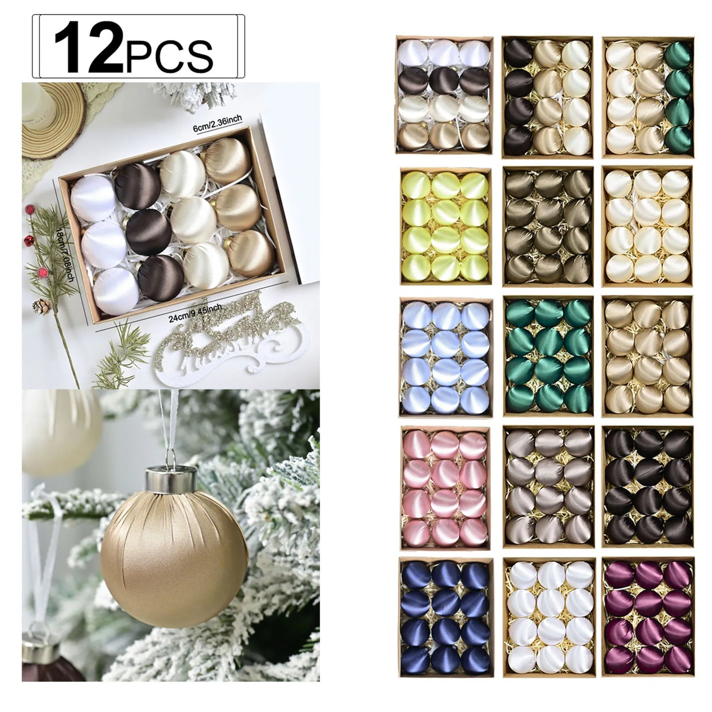 12pcs Glossy Velvet Christmas Ball Ornaments For Tree 2025