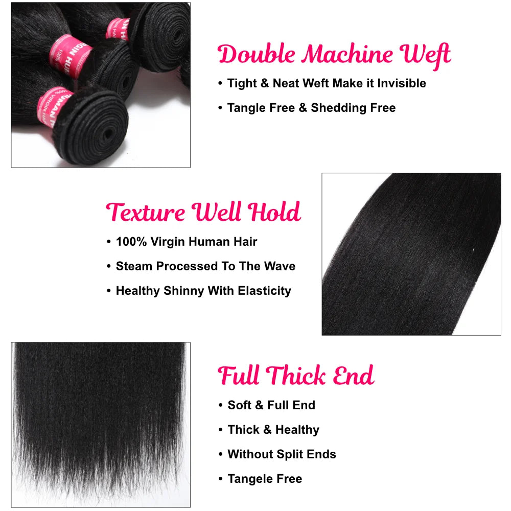 UNice Yaki Straight Remy Human Hair Bundles 100g Per Bundle 8 To 26 Inch Color