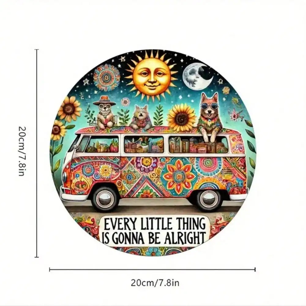 Animal Hippie Van Metal Sign 8x8 Inch Wall Sculpture Gift